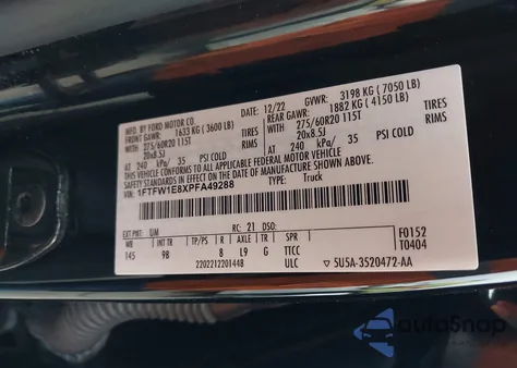 2023 Ford F-150 Platinum z USA, uszkodzony, nr VIN 1FTFW1E8XPFA49288